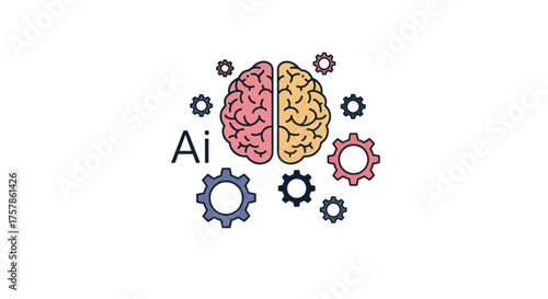 Artificial intelligence concept with a brain and gears, symbolizing machine learning and cognitive technology