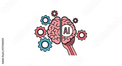 Artificial intelligence concept with a brain and gears, symbolizing machine learning and cognitive technology