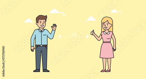Maintaining Social Distancing Two People Waving and Giving Thumbs Up from a Safe Distance