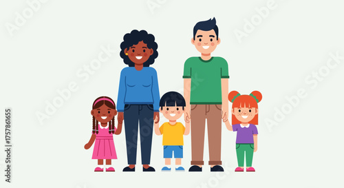 Diverse family illustration showing parents and children standing together, representing unity and togetherness