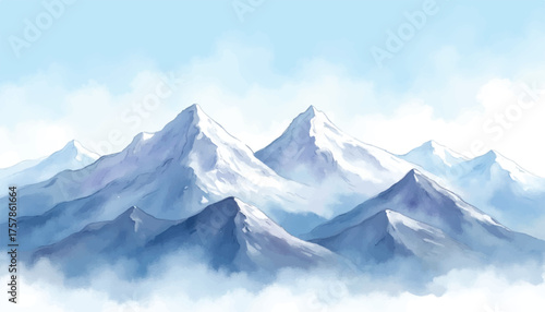 Watercolor Mountain Landscape Background Vector Illustration