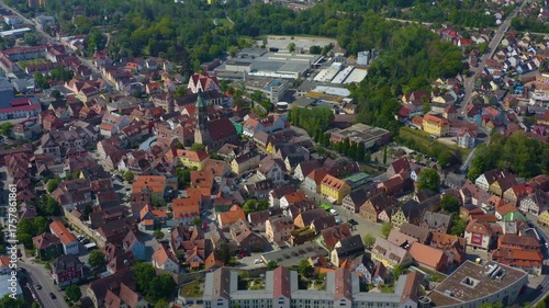 Aerial view of the city Roth in Germany, Bavaria on a sunny spring day