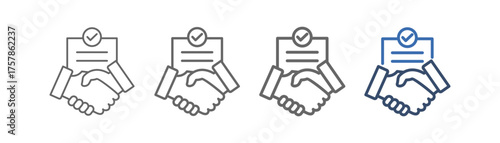 
outline icon sheet contract agreement with handshake design, document paper and check mark