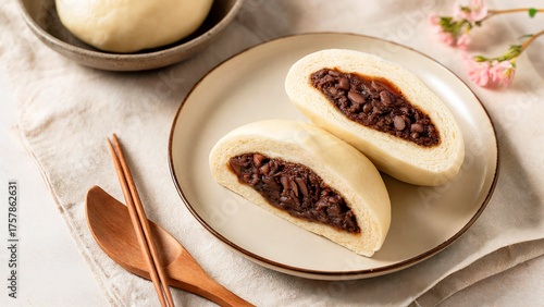 Wallpaper Mural Japanese cuisine. Anpan is a soft bun filled with sweet bean paste.

Top view Torontodigital.ca