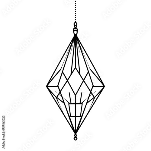 Geometric terrarium hanging decoration with intricate line design and a delicate chain for display purposes