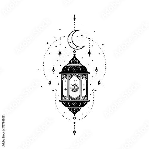 Elegant lantern with celestial moon and stars for ramadan celebrations and spiritual themes