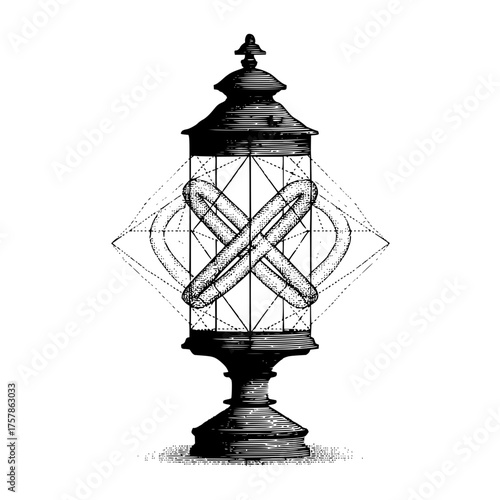 Detailed antique lantern design with geometric elements and intricate line work is displayed here perfectly
