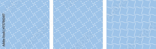 色んな線でできた水色の千鳥卍模様のパターンセット