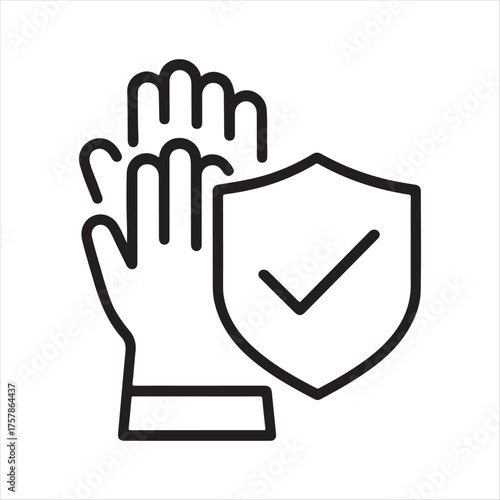 Icon representing safety and protection with gloves and a shield symbol indicating security and assurance