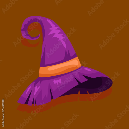 Purple witch hat with orange ribbon, a magical accessory for Halloween and costume parties