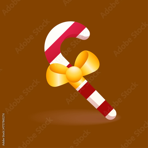 Christmas candy cane with golden bow, festive symbol of holiday season and winter celebration