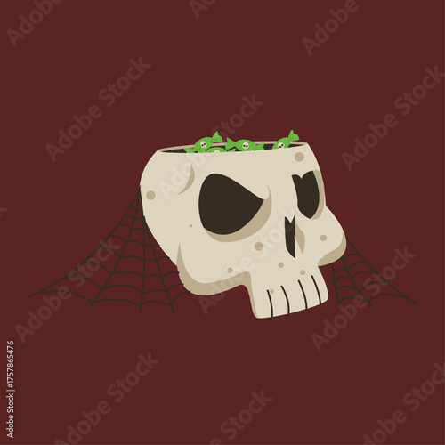 Spooky Skull Candy Bowl with Spiderweb for Halloween Decoration and Party