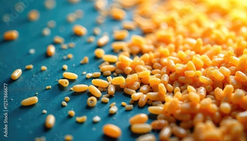 Close-up of scattered grains of rice, creating a textured, abstract pattern reminiscent of a nobody, emphasizing emptiness and solitude , pure, simple, background