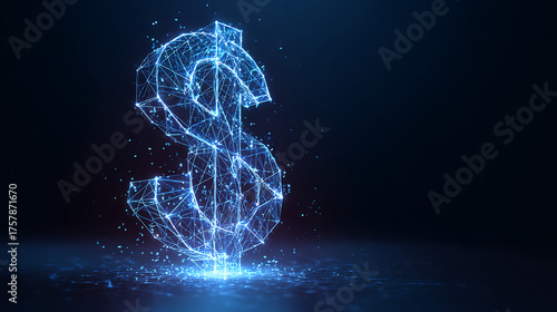 Digital dollar sign glowing with modern technology, representing finance, investment, and innovation in the new economy and fintech solutions
