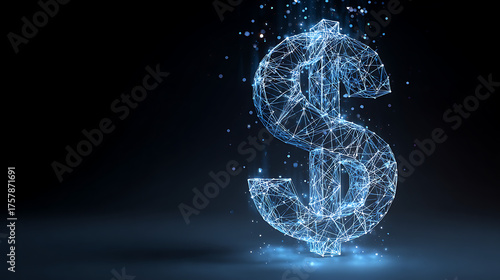 Glowing digital dollar sign symbolizes modern finance, cryptocurrency, and innovative investment strategies with a futuristic, tech-driven aesthetic