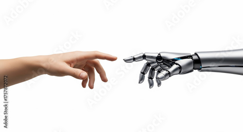 Human Robot Hands Connecting Technology Future White Background