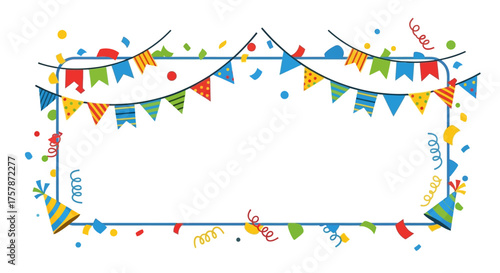 Festive Celebration Frame Colorful Garland and Confetti for Party Decorations or Greeting Cards