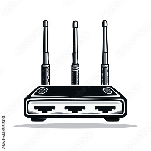 Modern internet router with three antennas and Ethernet ports for wireless and wired network connectivity