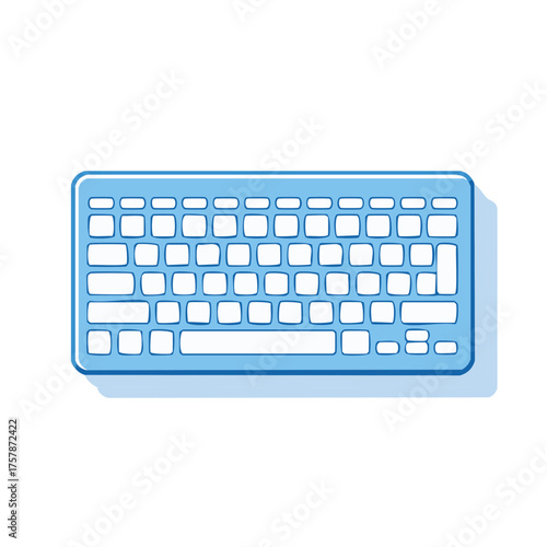 Light blue wireless computer keyboard with blank keys and rounded corners on a white background