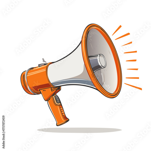 Loud orange megaphone bullhorn illustration for announcement and communication