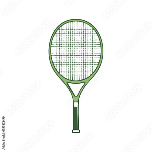 Isolated Green Tennis Racket Illustration Sporting Equipment Design Element Racket Strings Professional Amateur Game Match Training