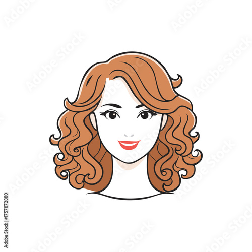 Cartoon portrait of a cheerful young woman with curly reddish brown hair and a bright smile