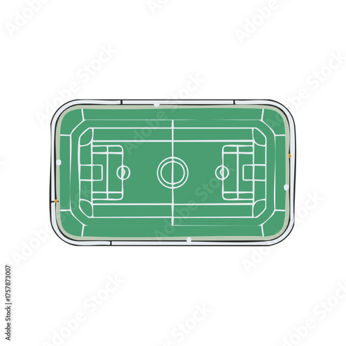 Aerial view of a vibrant green football soccer field stadium pitch with white markings illustration