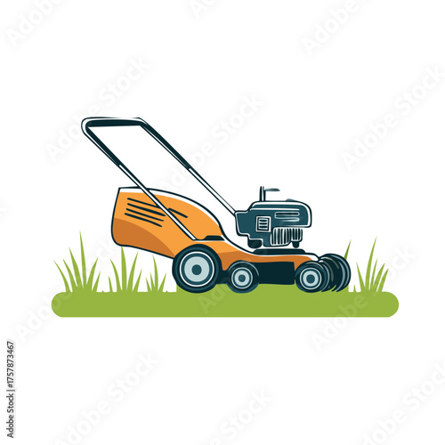 Illustration of a Lawn Mower Cutting Grass for Yard Maintenance and Landscaping Tasks