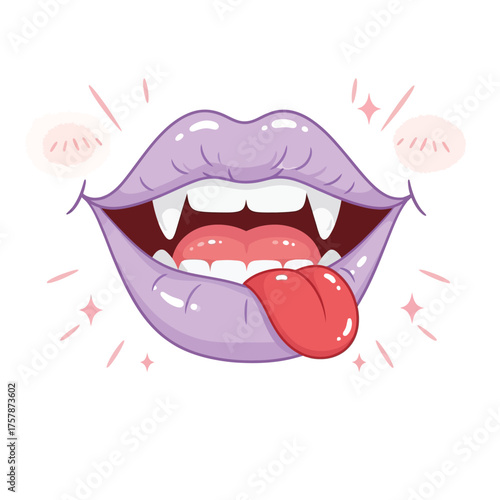Vampire lips with fangs and tongue halloween spooky graphic vector