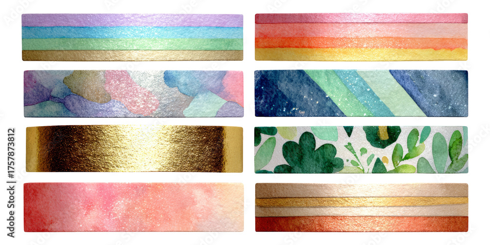 Naklejka premium Colorful Watercolor Patterns on Transparent Background for Design Use