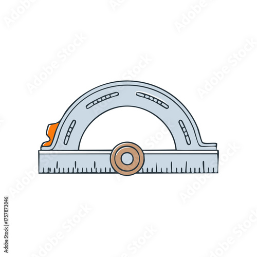 Hand drawn protractor ruler icon for measuring angles in geometry and school work