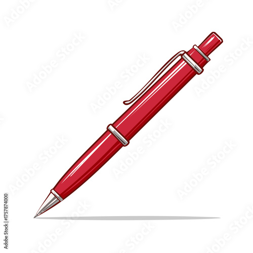 Vibrant red mechanical pencil with silver accents and clip, isolated on white, graphic illustration