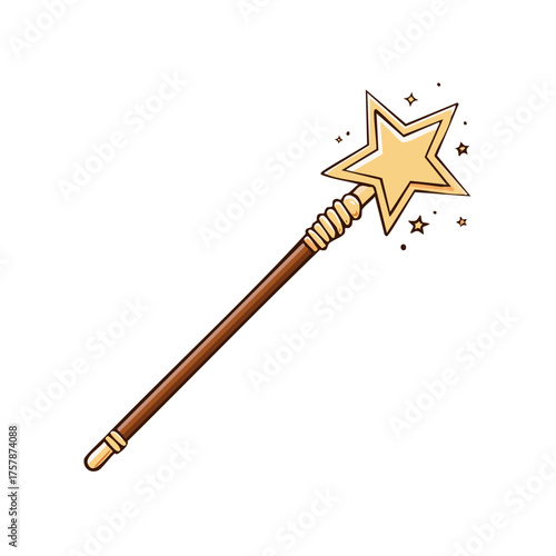 Golden star topped magic wand with swirling sparkles casting enchantment