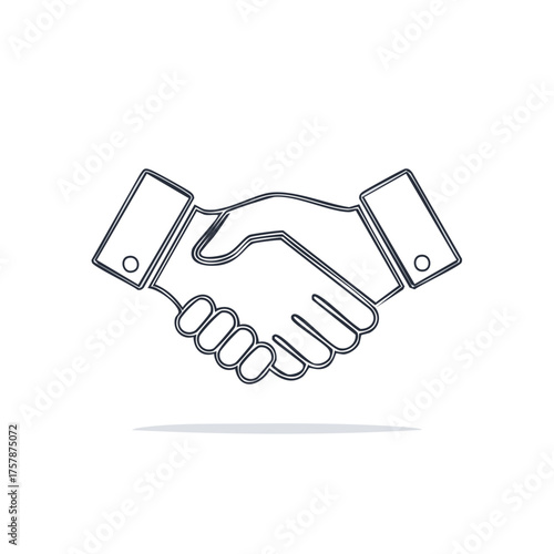 Simple line art drawing of two hands shaking forming a partnership and agreement isolated on a white background for ease of use