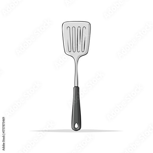 Slotted kitchen spatula vector illustration. Cartoon style cooking utensil for frying and flipping food.