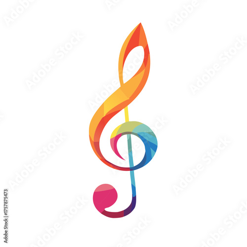 Vibrant Polygonal Treble Clef Colorful Musical Note Illustration