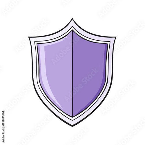 Purple defensive shield emblem with black outline and stylized shape providing security or protection in a stylized illustration