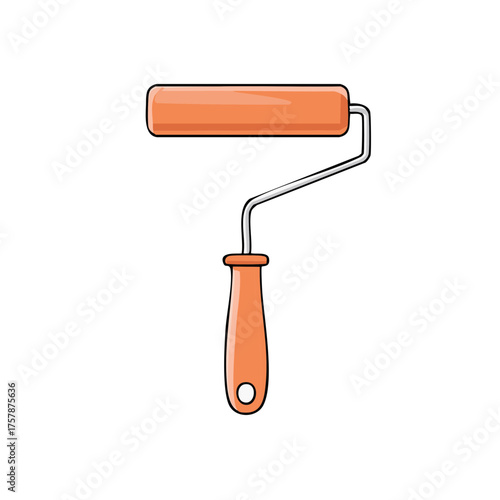 Illustration of an orange paint roller tool with a cylindrical shape for painting walls or ceilings