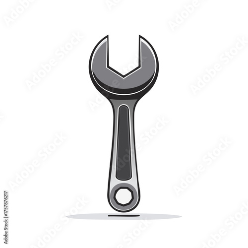 Vector Illustration of an Open-End Wrench, Silver Adjustable Spanner for Repairing, Servicing, Maintenance or Construction Work