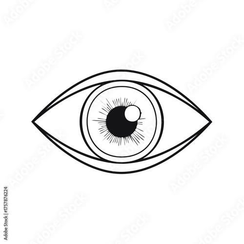 Black and white stylized eye illustration, isolated on white background