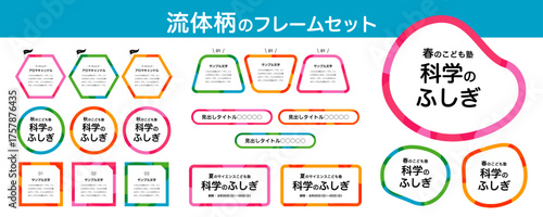 POPな　流体柄のシェイプ　液体　流動　ゆるゆる　ゆるい　抽象的　曲線　フレーム素材セット