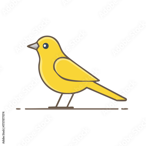 Cute yellow canary bird standing in profile view simple cartoon flat design vector illustration