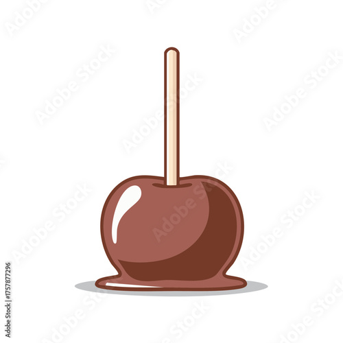 Cartoon chocolate caramel apple on stick - festive autumn treat