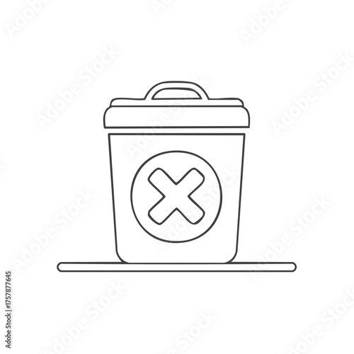 Black line art trash can icon with cross mark symbol for digital deletion and removal actions