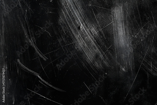 White scratches and dust on black background. Old dirty glass.