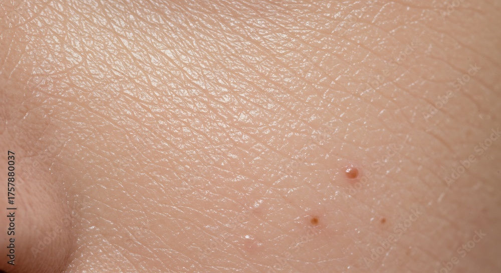 Fototapeta premium A closeup depicts human skin with visible pores and small raised bumps