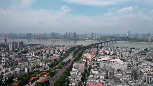 Aerial photography of the cityscape of Nanjing Yangtze River Bridge in Wuhan, China