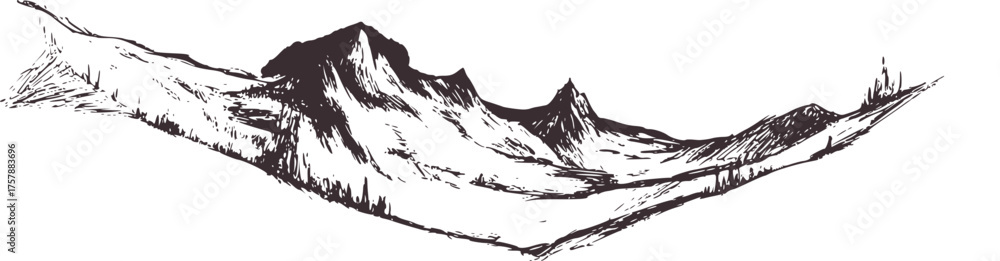 Obraz premium Black and white pencil sketch of mountain range drawing