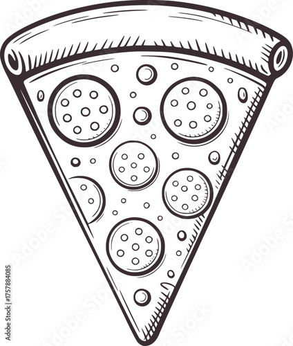 Hand drawn pepperoni pizza slice sketch drawing