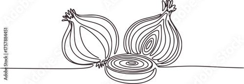Minimalist line art of onions and slice vegetable food